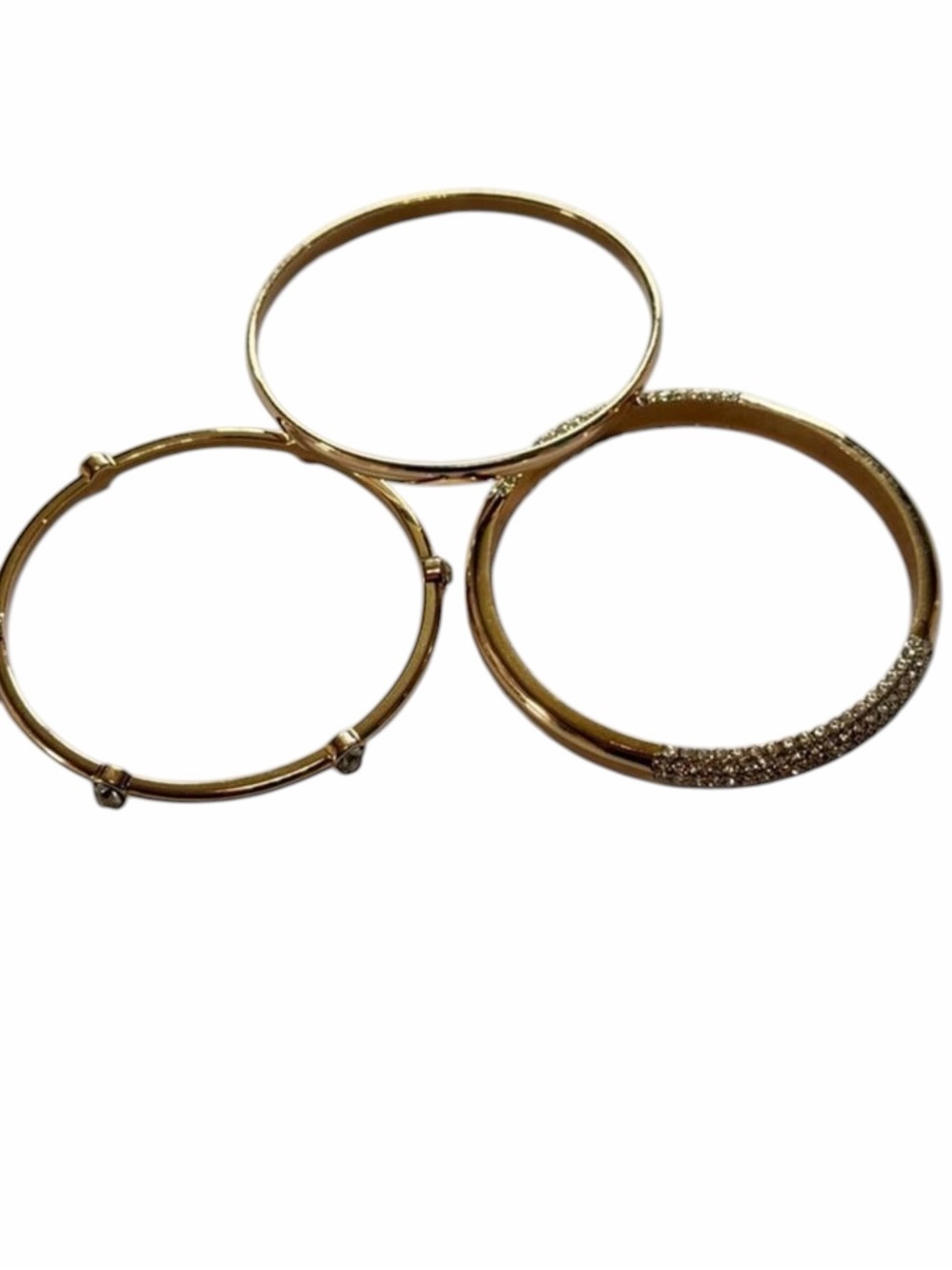 INC International Concepts Gold Tone Crystal Bangle Bracelet Set Stackable 3